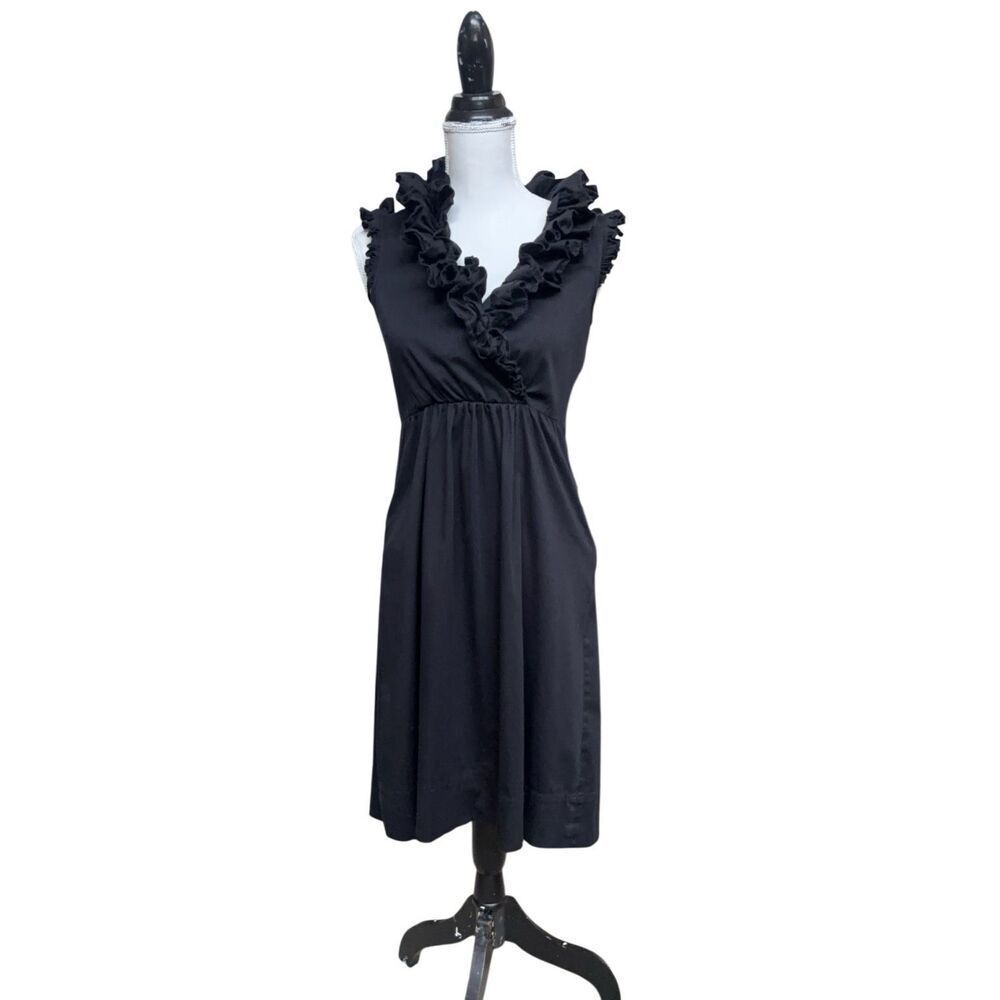 Max & Cleo Black Ruffle V-Neck Sleeveless Dress Size 4